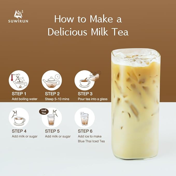 Suwirun Organic Assam Thai Black Tea 25 Bags โ Bold, Smooth & Aromatic โ Premium Quality, No Additives โ Perfect for Hot, Iced & Thai Milk Tea
