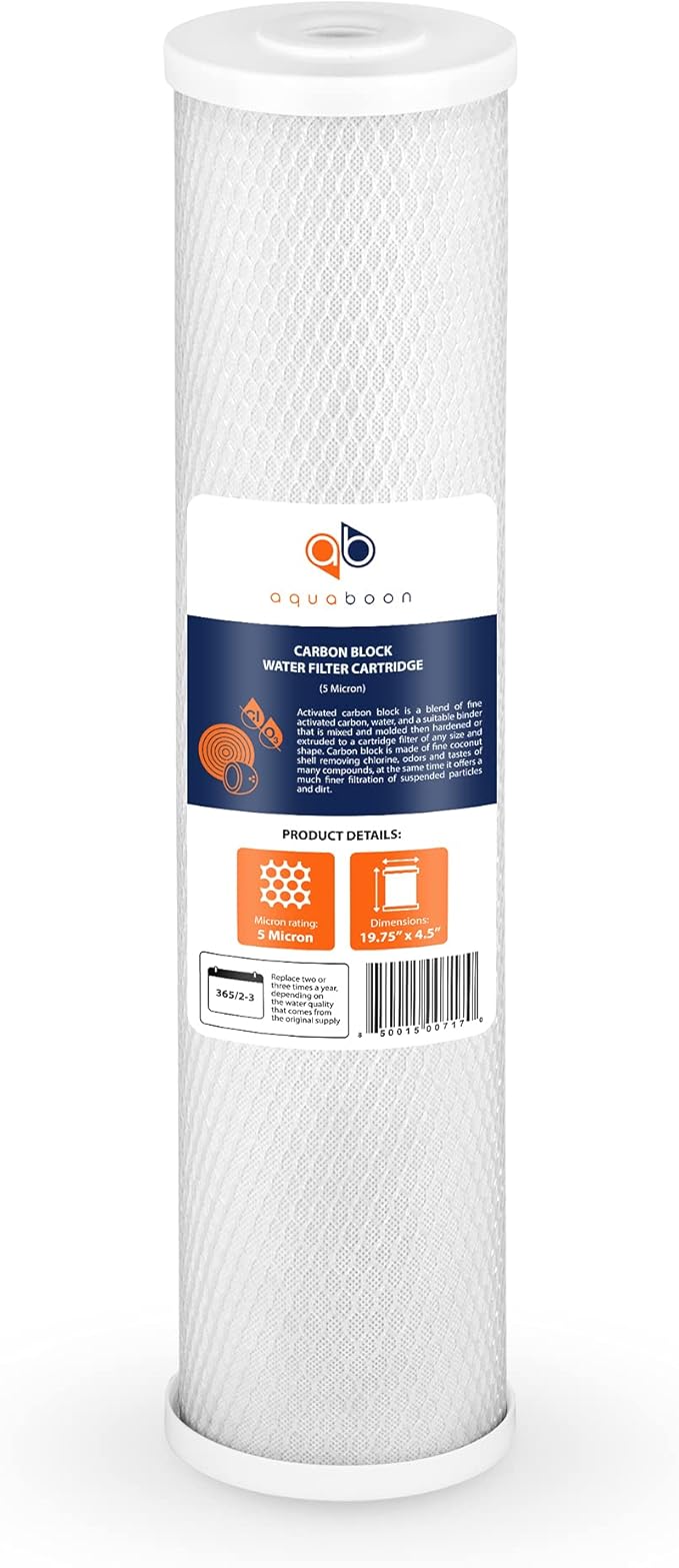 Aquaboon Carbon Water Filter Replacement - 5 Micron Water Filter 20 x 4.5 inch - Whole House CTO Carbon Block Water Filter Cartridge Compatible with FC25B, EPM-20BB, CB-BB-20, 155783-43, 4 Pack