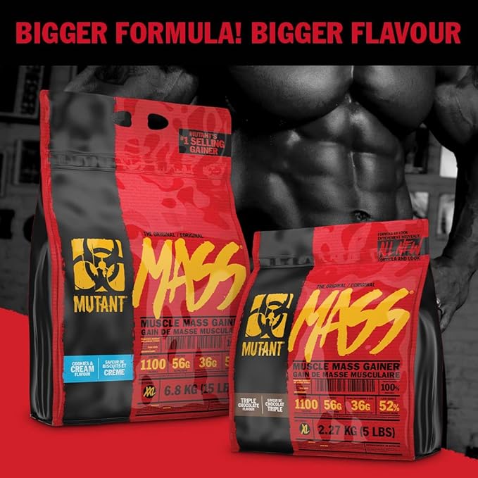 Mutant Mass Weight Gainer Protein Powder – Build Muscle Size and Strength with 1100 Calories – 56 g Protein – 26.1 g EAAs – 12.2 g of BCAAs – 15 lbs with 24 Servings – Cookies & Cream