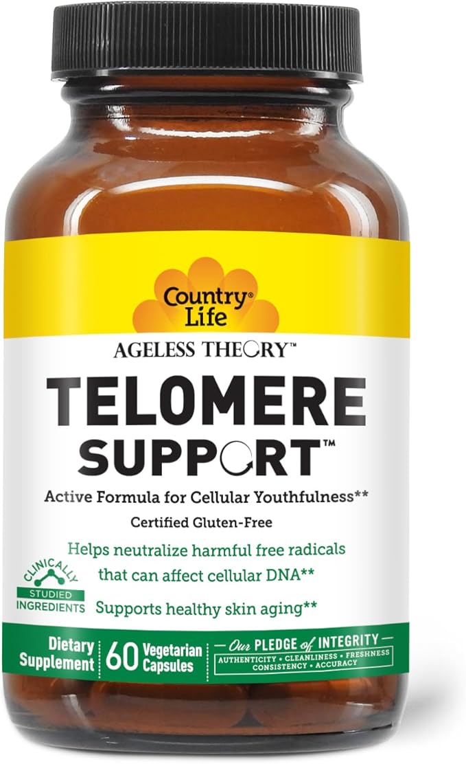 Country Life Ageless Theory Telomere Support- Certified Vegan and Gluten Free - Anti Aging Supplement - 60 Capsules - Resvinol Grape Extract - Immune & Cardiovascular Support