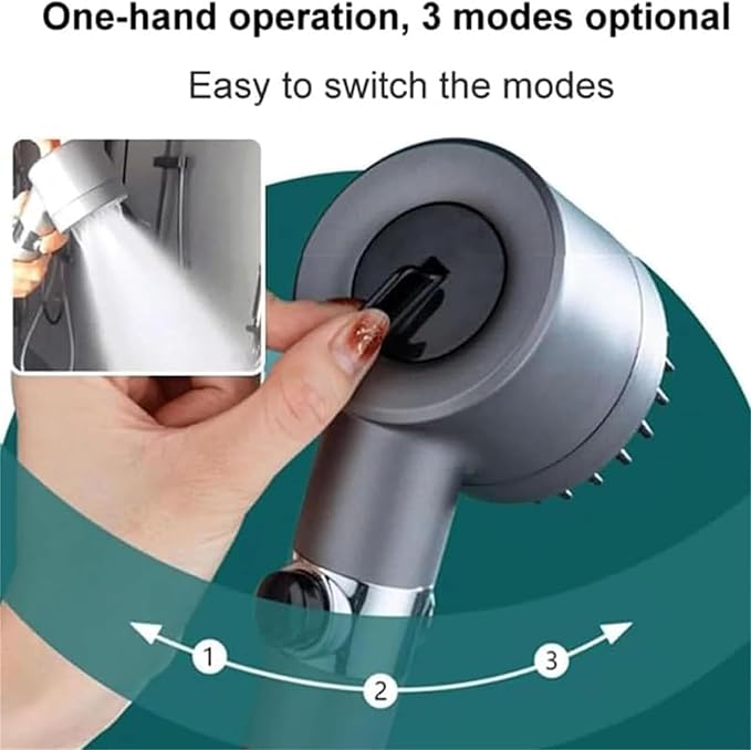 Ion Shower Drops Head Filtered Showerhead With Five Filters,Filtered Shower Head With Handheld,High Pressure Turbo Showerhead,Reusable,Adjustable Settings With Hose (Gray)