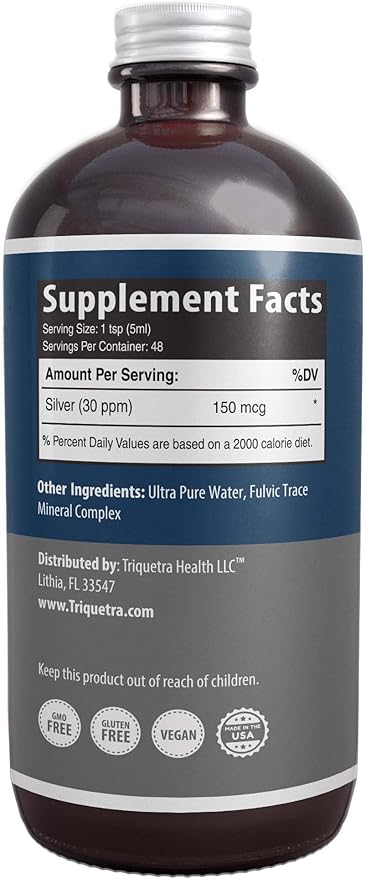 Bioactive Colloidal Silver - 8 oz, Glass Bottle, Vegan, Safe Doses with Highest Effectiveness - Nano Ions, 30 PPM - Immune Support (48 Servings)