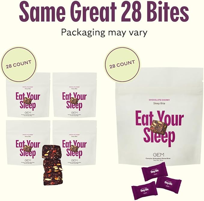 GEM Sleep Aid, Nighttime Bite, Melatonin Free, L-Theanine, Magnesium, Valerian Root Extract | Vegan and Gluten Free | Earthy Chocolate Cherry, Trial Size (28 Pack)