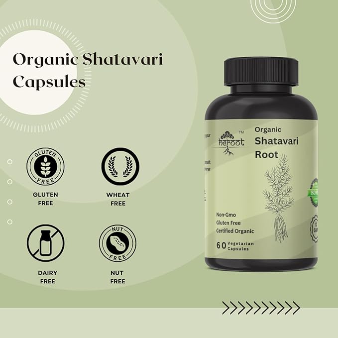 Organic Shatavari Root 500mg (Asparagus racemosus) Menstrual Cramp Relief, Menopause Support, and Women's Health | 60 Capsules | Hormonal Balance Support