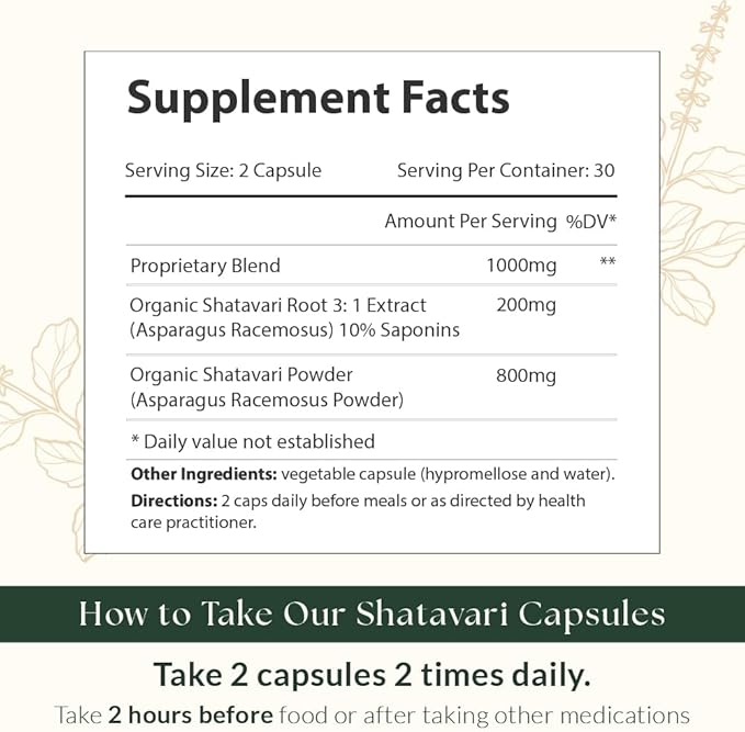 Sewanti Shatavari Capsules – Herbal Supplement for Female Hormonal Balance, Healthy Reproductive and Lactation 60 Vegan Capsules - 500mg