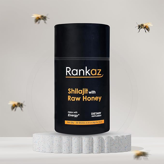 Rankaz Natural Shilajit Honey Sticks Organic - 30 Sticks, Shilajit Honey Fulvic Acid and Trace Minerals