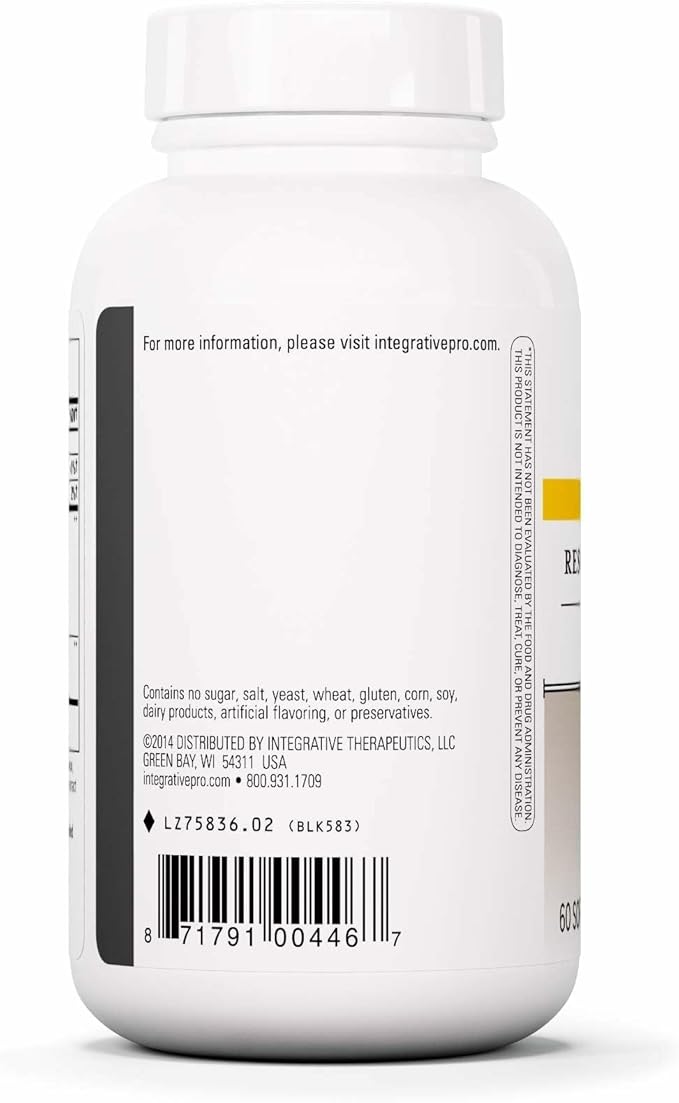 Integrative Therapeutics Resveratrol Ultra HP - Heart Health Support Supplement for Daily Antioxidant Support*- Once-Daily, Non-Soy Softgel - Gluten-Free & Dairy-Free - 60 Softgels (60 Servings)