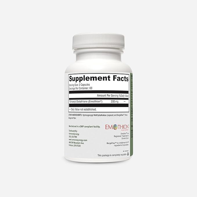 RetzlerRx S-Acetyl Glutathione Supplement 100 mg. per Capsule, Made in USA - 120 Acid-Resistant Capsules - Antioxidant Support - Non-GMO, Soy & Gluten-Free / Bergaflow®, Pharmaceutical Grade