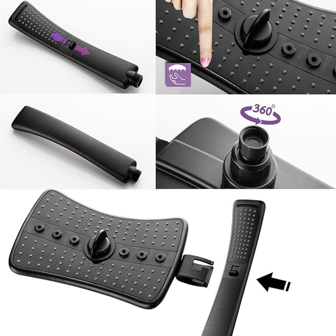 BRIGHT SHOWERS High Pressure Dual Shower Head Combo, Oil Rubbed Bronze Rainfall Showerhead with Detachable Handheld, 60" Stainless Steel Hose, Four Spray Settings