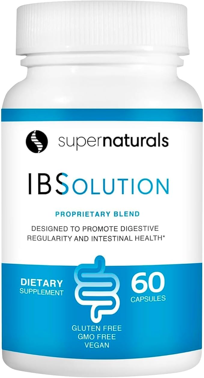 SuperNaturals IBSolution - Made in USA, Non-GMO, Gluten Free & Vegan (60 Capsules) - for Symptoms of IBS (Bloating, Constipation, Gas, Diarrhea, Abdominal Pain)