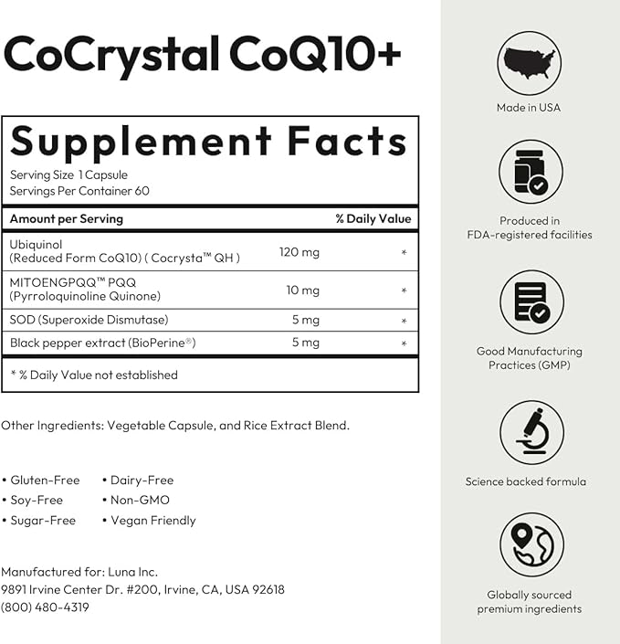 BIGVITA CoCrystal CoQ10 + 120 mg Ubiquinol – Ultra-Absorption Formula with PQQ, SOD & BioPerine – Supports Heart, Energy & Cellular Vitality – 60 Capsules - 2 Month Supply