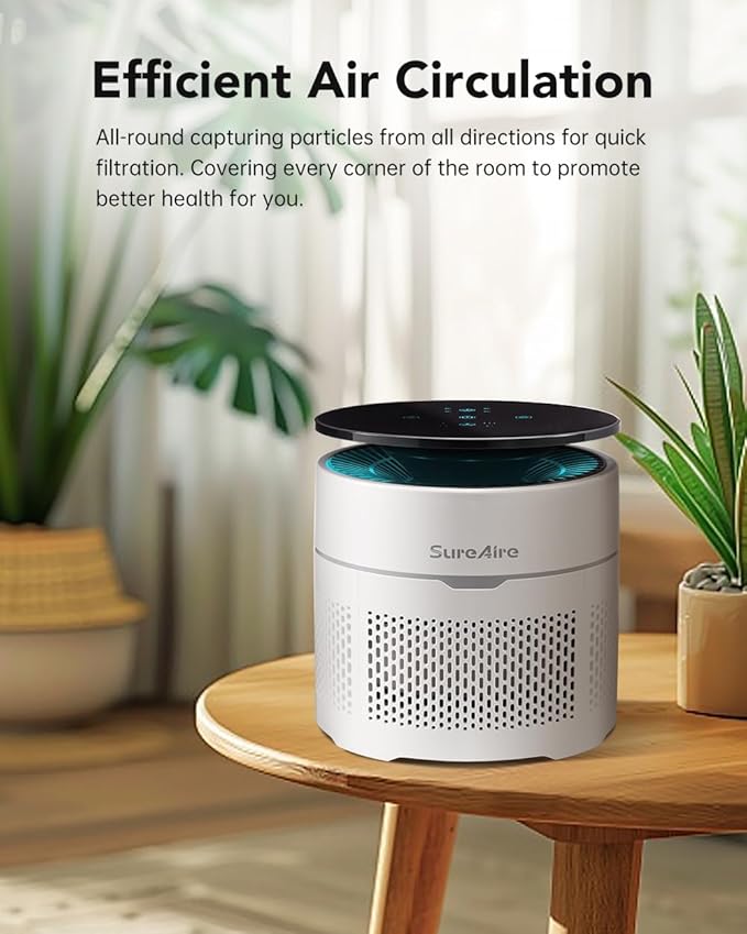 Air Purifiers with 360° Circulate Purification, True HEPA H13 Air Cleaner for Bedroom Office, Filters Smoke, Pet Dander, Cat Pee Smell, Odor, Pollen, Dust, Portable Desktop Size, Design in the USA