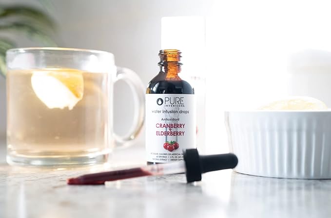 Pure Inventions - Cranberry & Elderberry Water Infusion Drops - Antioxidants & Electrolytes - Health & Wellness Drink -Immunity Support -Sugar Free, Zero Calorie, No Artificial Sweeteners -60 Servings
