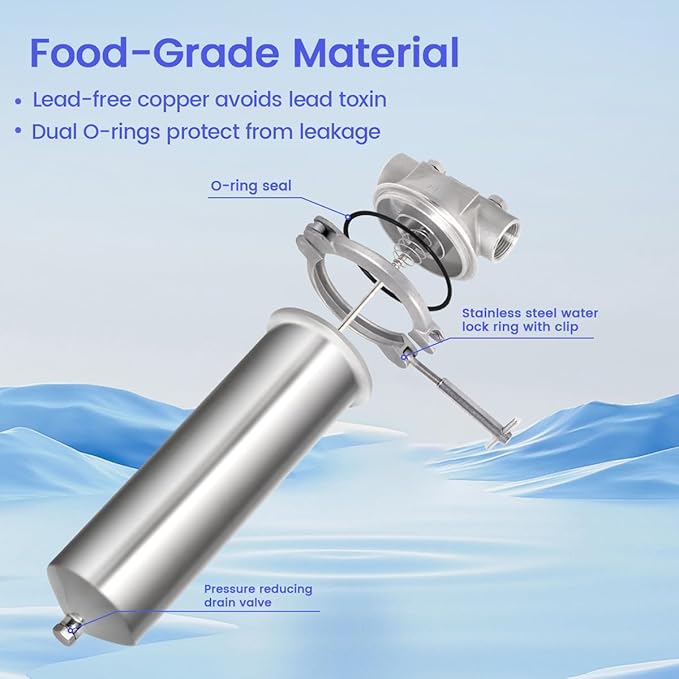 Amwater 316 Stainless Steel Filter Housing for Filter Cartridge, Water Filter Housing for Whole House Water Purification of Stainless Steel 316 (10" C Housing-1 NPT)