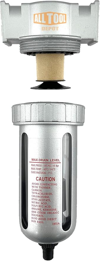 1/4" NPT MID FLOW Particulate Filter/Water Trap For Air Compressor Compressed Air Lines, 5u With Poly Bowl And Metal Bowl Guard (AUTO DRAIN)