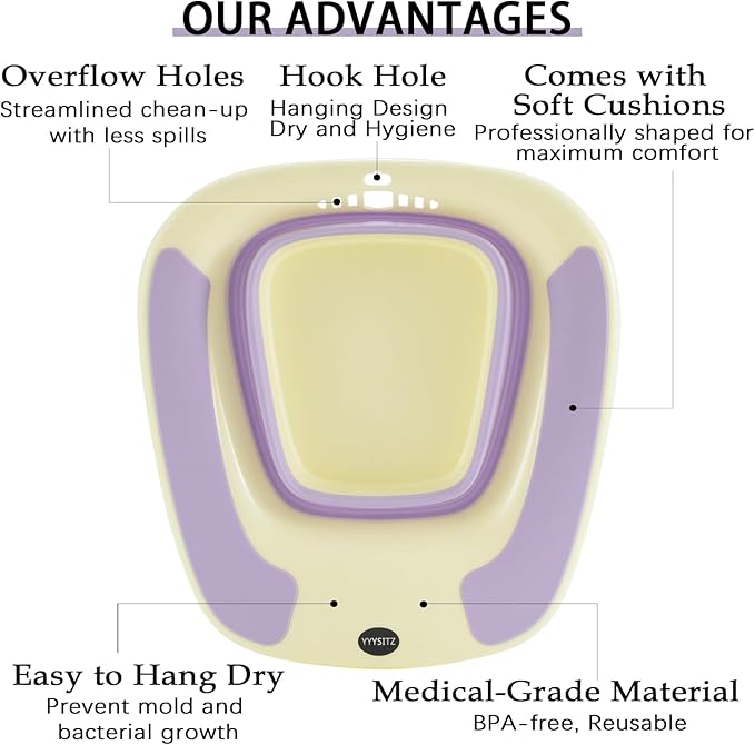Sitz Bath, Sitz Bath for Postpartum Care, Sitz Bath for Hemorrhoids, Sitz Bath for Toilet Seat, Sits Bath Tub for Women Men Adults, Sitz Bath Soak Salts Basin, Hip Bath Bowl, Collapsible, Purple