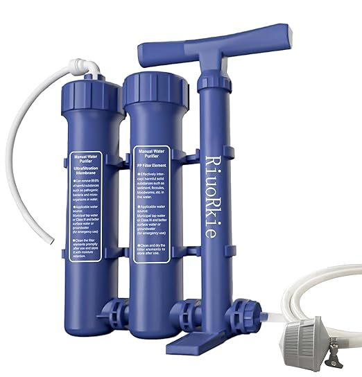 Water Purifier Survival Water Purification - Water Filter Camping Filtration System Survival Emergency, Hand Pump, 1.5L/Min High-Volume, 3-Stage Water Purification System for Group Camping and Etc