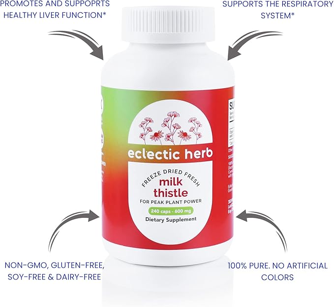 Eclectic Institute Raw Freeze-Dried Non-GMO Milk Thistle | with Silymarin for Liver Support - Detox, Cleanse & Maintain | 240 CT