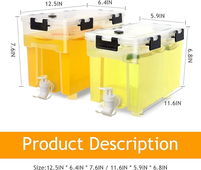 2.5 Gallon Drink Dispenser For Fridge,Beverage Dispenser With Spigot. Milk,Lemonade Dispenser,Juice Containers With Lids For Parties And Dairly Use,100% Sealed And Filter screen(1+1.5)Gallon