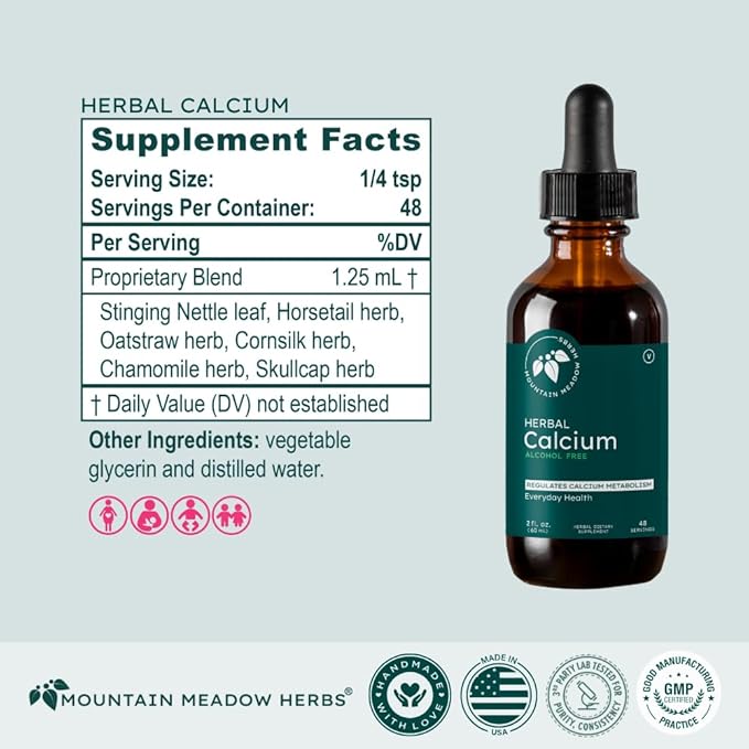 Mountain Meadow Herbs Herbal Calcium – Vegan Liquid Calcium Supplement for Bone & Teeth Support, High Absorption Plant-Based Formula for Adults & Kids - 2 oz