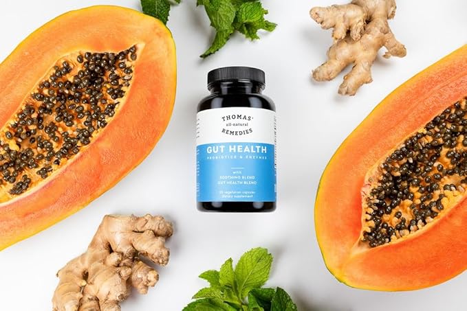 Thomas' all-natural Remedies Gut Health with Digestive Enzymes, Probiotics, Ginger, Papaya, and Turmeric for Digestion and Bloating Relieve