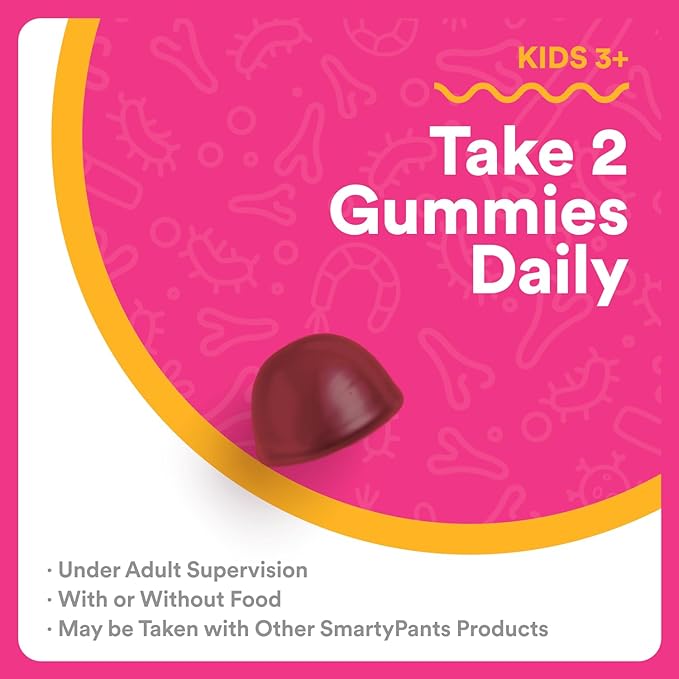 SmartyPants Kids Probiotic & Prebiotic Gummies for Digestive Health: Gut Health Supplement, Clinically Studied Prebiotic for Immune Support, Grape, 60 Count (30 Day Supply)