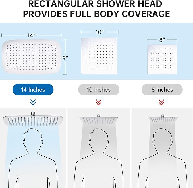 G-Promise All Metal 14 Inches Rainfall Shower Head with Handheld Spray Combo, 3 Settings Diverter, Adjustable Extension Arm with Lock Joints, 71 Inches Stainless Steel Hose (Chrome)