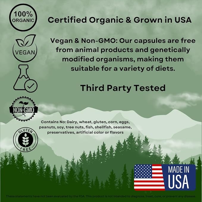 Organic Cordyceps Mushroom Capsules - 1,000mg High Potency - Energy, Stamina & Immunity - Non-GMO, Vegan, 60 Count