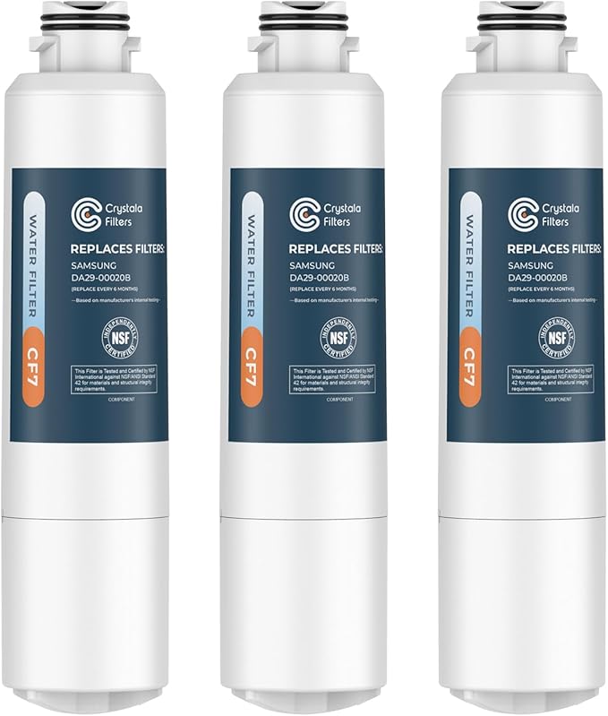 Crystala Filters Compatible with Samsung DA29-00020B Refrigerator Water Filter, DA29-00020A/B, DA29-00020B-1, HAF-CIN/EXP, 46-9101, RF4267HARS, RF25HMEDBSR, RF28HMEDBSR, RS25J500DSR, 3 Pack