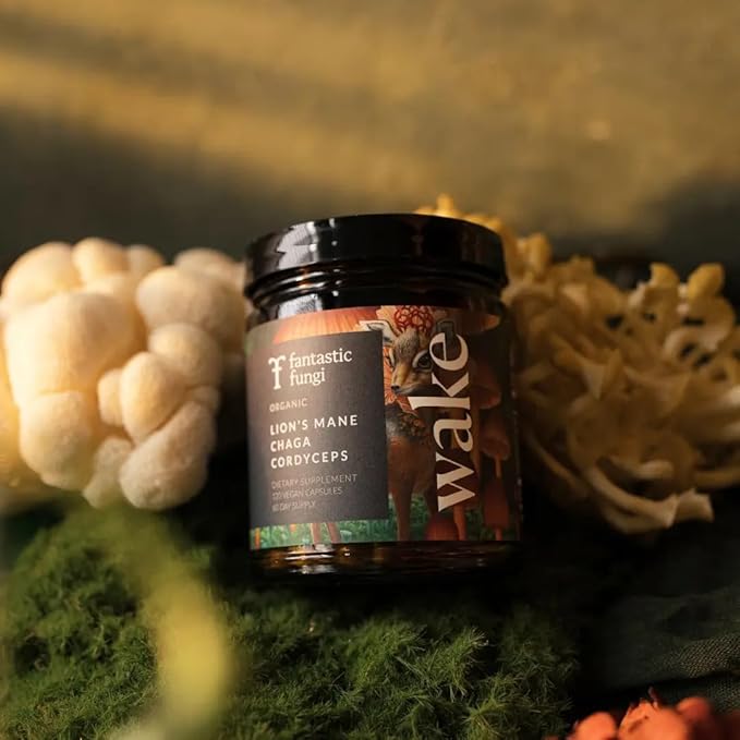 Mushroom Supplement with Lions Mane, Chaga & Cordyceps, Focus, Energy & Brain Support, Adaptogens Capsules, 100% USDA Organic Mushrooms Complex Blend - Vegan, Glass Jar 120 Caps, 2 Month Supply