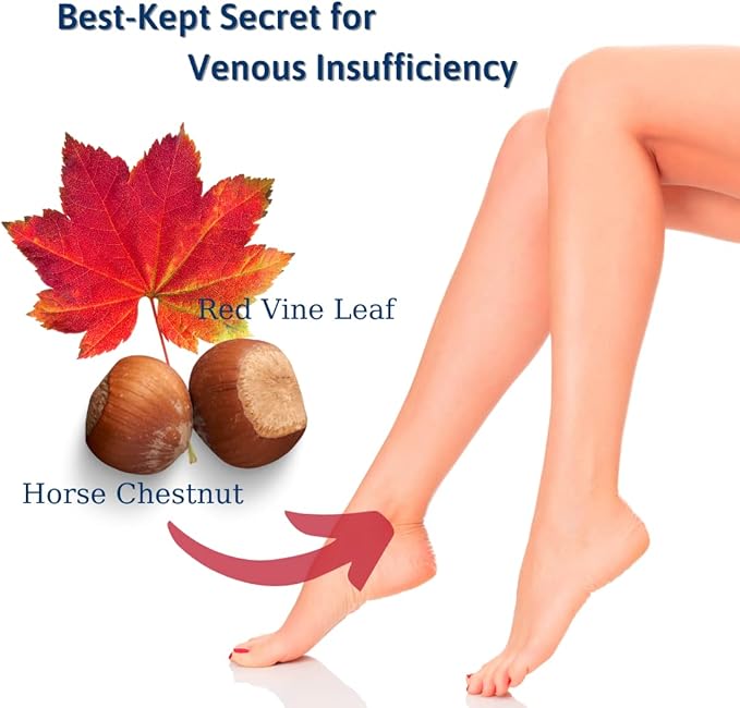 Red Vine Leaf Extract - Horse Chestnut, 1300mg/serving *USA Made and Tested* Circulation and Vein Support for Healthy Legs - Helps Blood Flow, Leg Circulation - 60 Capsules (30 Servings)