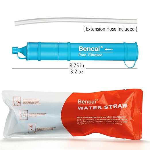 Detachable Straw Water Filter - Backwashable, Portable Water Filter for Camping, Hiking, Survival & Emergencies, Built-in Compass, 1-Pack