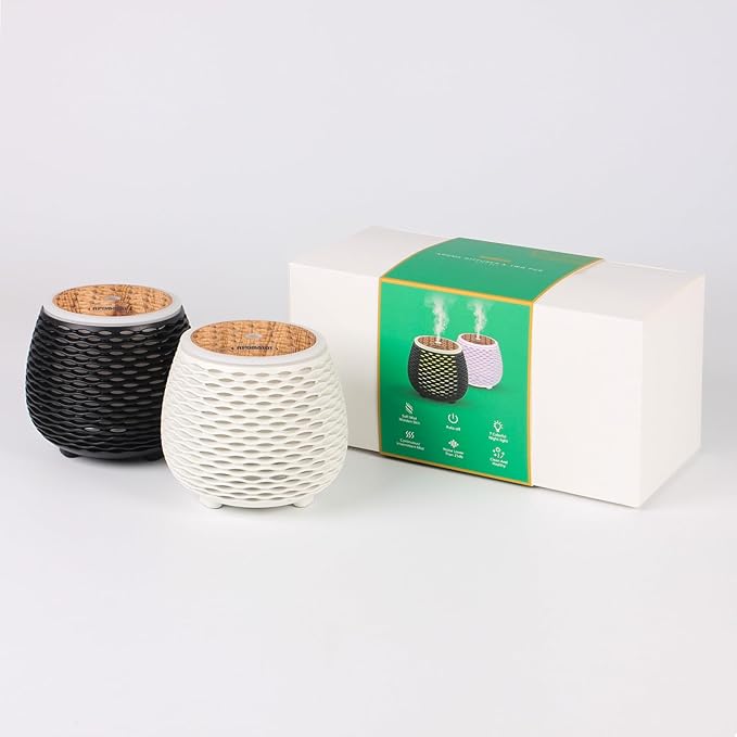 2 Pack 140ml Small 25dB Quiet Working Essential Diffuser,Aromatherapy Diffusers Cool Mist Humidifier with USB 7 LED Light Color,Waterless Auto Shut-Off for Home Office Room