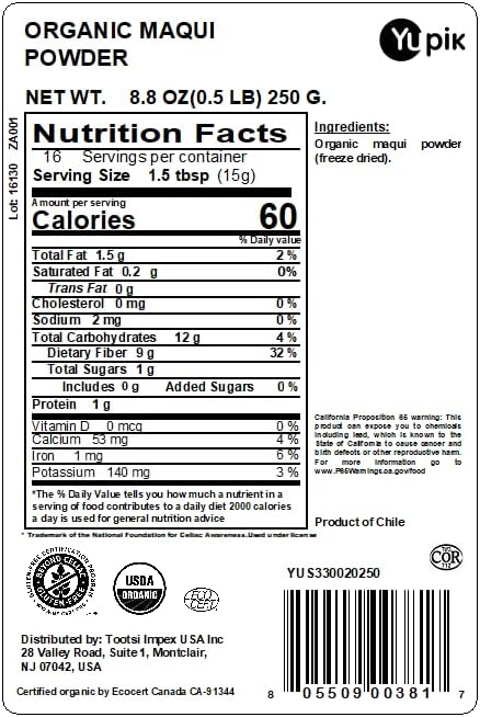 Yupik Organic Powder Superfood, Maqui, 8.8 Oz, Non-GMO, Vegan, Gluten-Free, Pack of 1