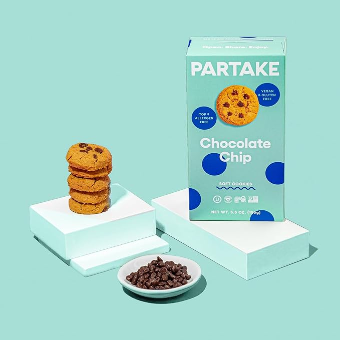 Partake Gluten Free Soft Baked Chocolate Chip Cookies - Vegan - Free From the Top 9 Allergens Including Dairy, Wheat, Soy, Eggs, & Peanuts - Non GMO - Safe School & Office Snack (6 Pack, 5.5oz Boxes)