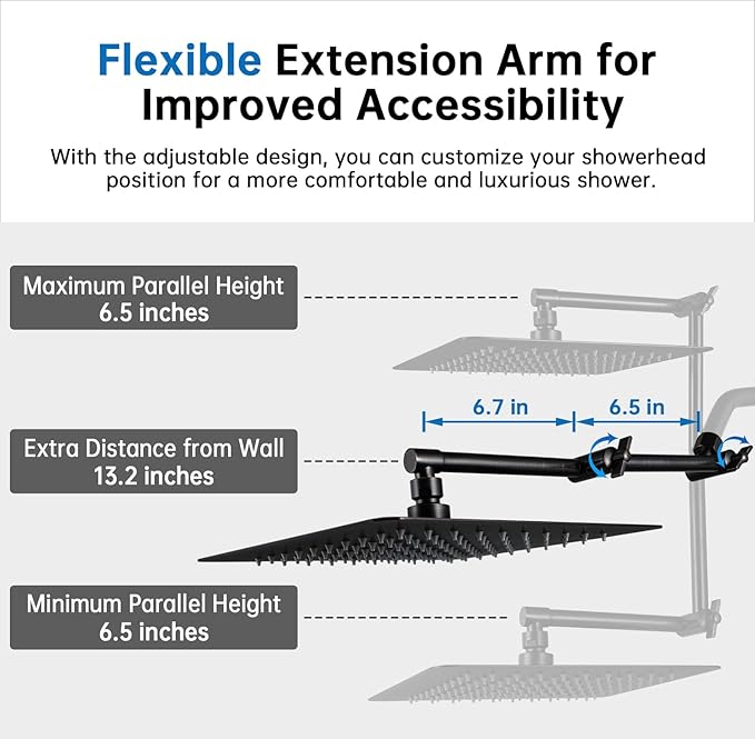 G-Promise All Metal 10 Inches Rainfall Shower Head with Handheld Spray Combo, 3 Settings Diverter, Adjustable Extension Arm with Lock Joints, 71 Inches Stainless Steel Hose (Oil Rubbed Bronze)