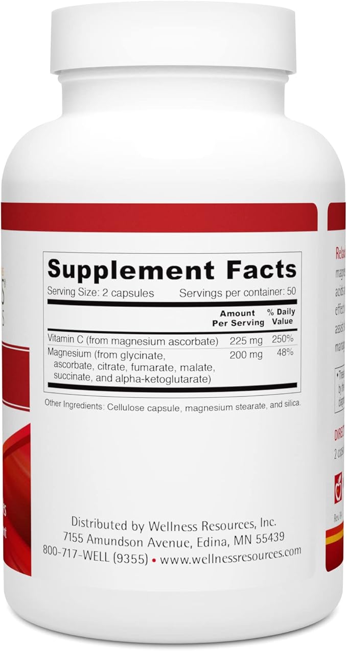 Wellness Resources RelaxaMag - with Magnesium Glycinate for Sleep, Stress, and Relaxation - High Potency 100mg Elemental Magnesium Per Capsule (100 Capsules)