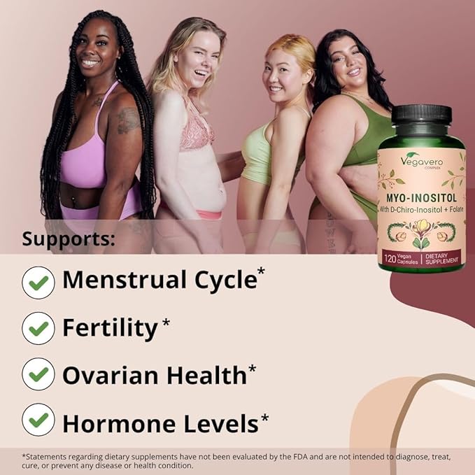 Myo-Inositol & D-Chiro Inositol | Hormone Balance & Ovarian Support | with Folate, Resveratrol, CoQ10 | 40:1 Ratio | Lab-Tested | 120 Caps | Vegan