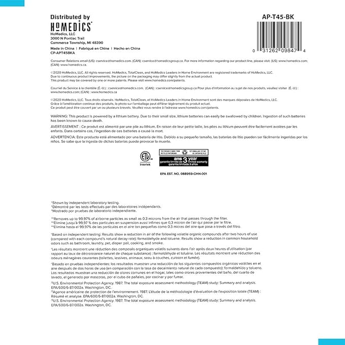 Homedics 5-in-1 UV-C Air Purifier - 360-Degree HEPA Filter for 1,659 Sq Ft, Extra Large Air Purifiers for Bedroom and Home, Essential Oil Pads, Built-In Timer, 5 Speed Settings for Large Rooms, Black