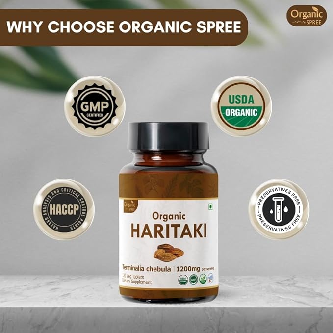 Haritaki 120 Tablets – USDA Organic Terminalia Chebula – Supports Digestion & Detoxification* - Pack of 3