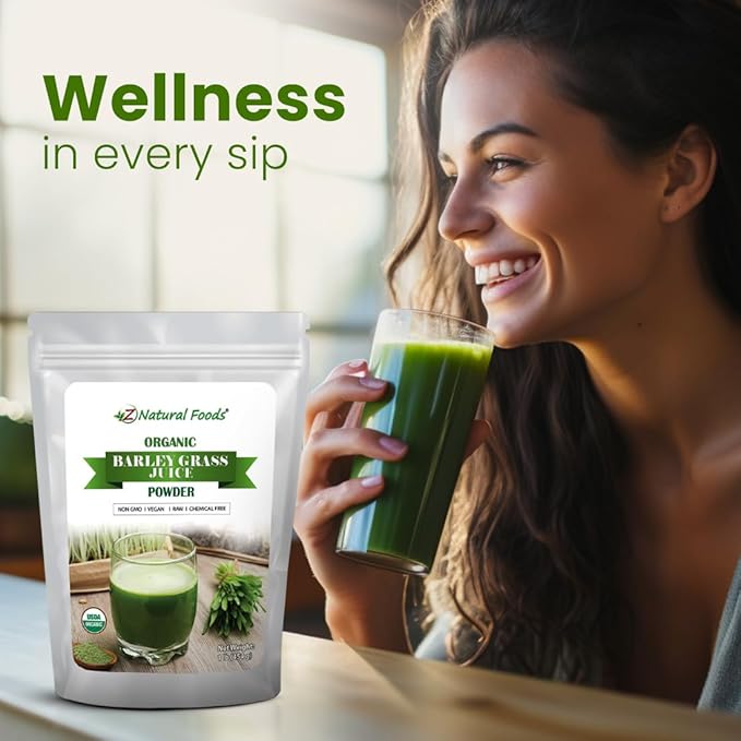 Z Natural Foods Organic Barley Grass Juice Powder - Made in USA, USDA Organic Nutrient-Dense Green Drink Mix for Energy, Detox with Amino Acids - Antioxidant Juice Blend for Water, Smoothies, 1 lb