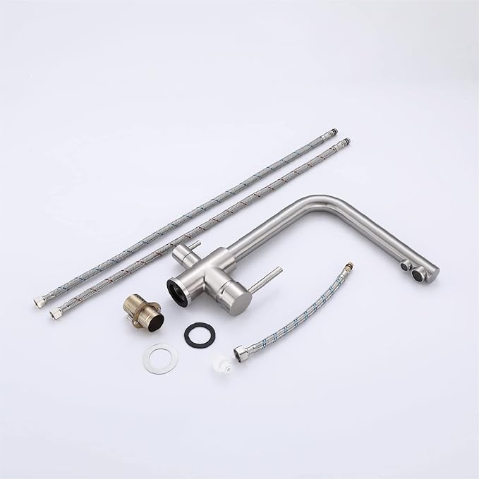 HUAHUALALA Kitchen Sink Faucet with 2 Handle 3 in 1 Water Filter Purifier Swivel Faucets, Brass Drinking Water Faucet Reverse Osmosis Faucet,Brushed Nickel