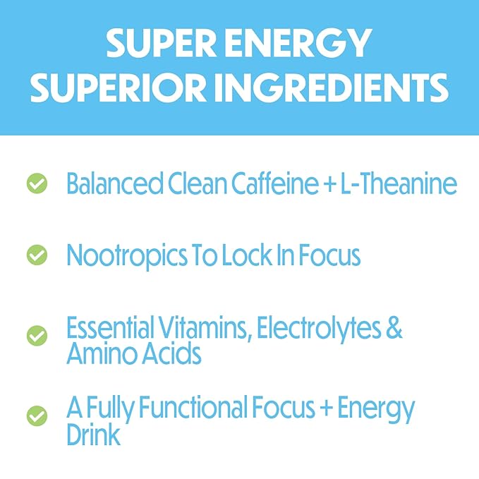 Forgge Healthy Energy Drink Mix - Clean Caffeine + B12, B6, C & D Vitamins - Sugar Free Energy Drink Powder with Electrolytes, Amino Acids, Antioxidants, Lions Mane - Vegan, Keto-Friendly - 30 SVG, Blue Raspberry