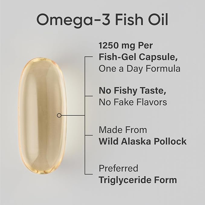 Sports Research Triple Strength Omega 3 Fish Oil Supplement - EPA & DHA Fatty Acids from Wild Alaskan Pollock - Heart, Brain & Immune Support for Adults, Men & Women - 1250 mg Capsules (30 ct)