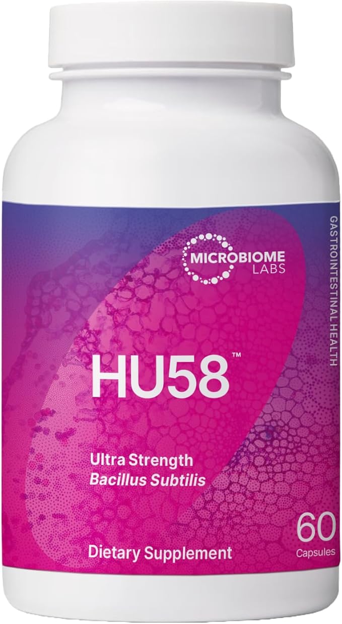 Microbiome Labs HU58 Bacillus Subtilis Probiotics for Women and Men - High Potency Spore Probiotic for Digestive Health & Immune Support - Daily Capsules with 10 Billion CFU (60 Capsules)