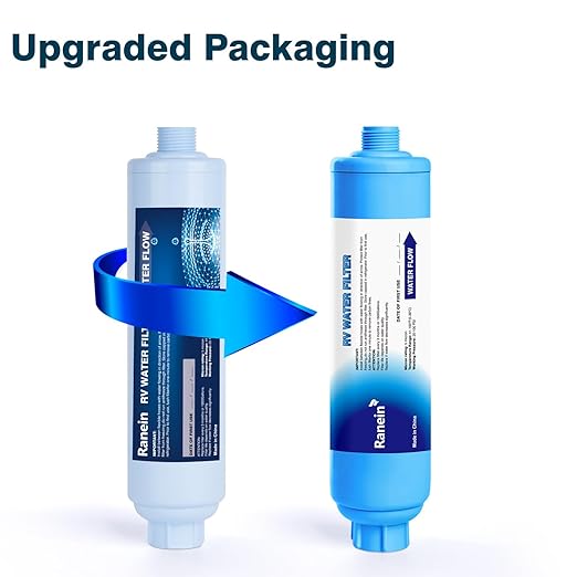 2 Pack RV Inline Water Filter with Hose Protector, NSF Certified, Reduces Chlorine, Odor, Bad Taste and Sediment in Drinking Water, Ideal for RV's Campers, Travel Trailers and Boats