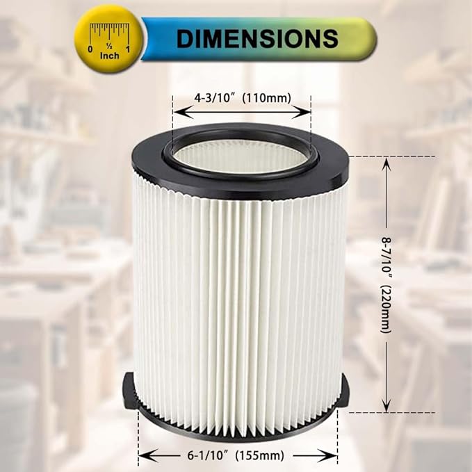 2 Pack VF4000 Filter Replacement for Rigid Shop Vac Filter, Standard Wet/Dry Vac Filter 72947, compatible with RIDGID most 5-20 Gallon and Husky 6-9 Gallon Vacuums, with 4 Pack Filter Covers