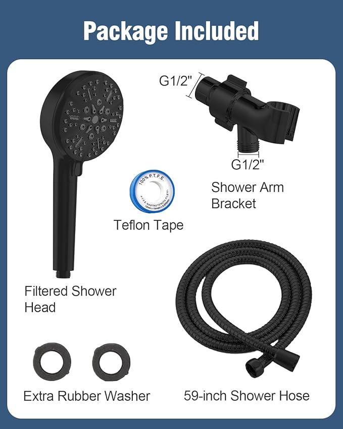 Filtered Shower Head with Handheld Matte Black, BOWGER 6 Modes High Pressure Shower Heads with Power Wash Mode and Hard Water Filter, Detachable Hand Held Showerhead Set with Extra Long Hose