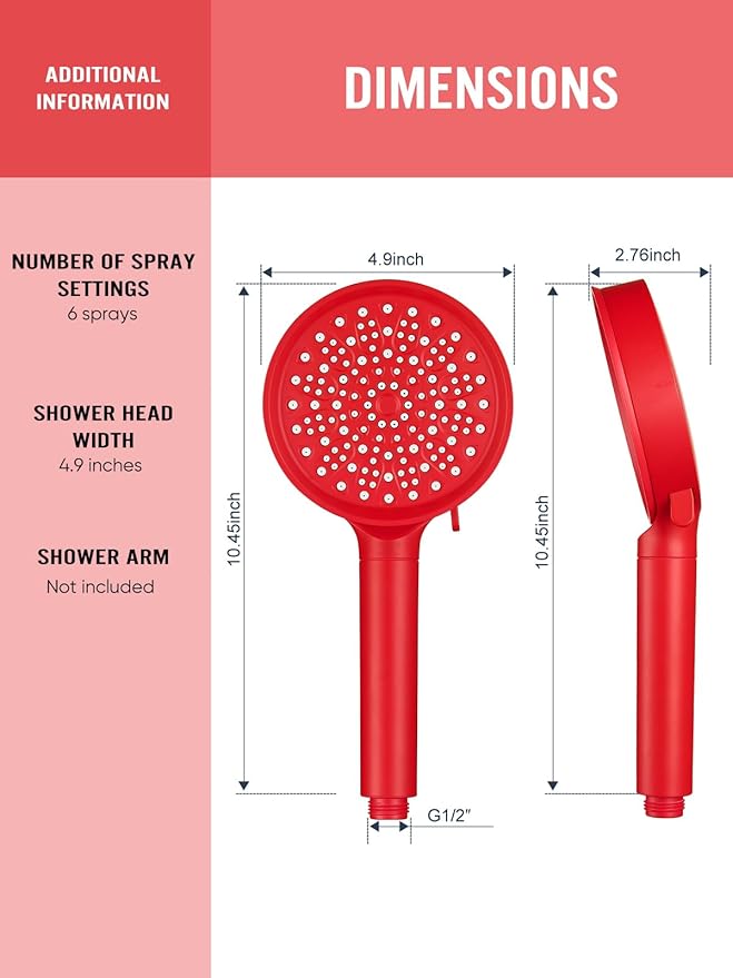 Cobbe Filtered Shower Head with Handheld, High Pressure 6 Spray Mode Showerhead with Filters, Water Softener Filters Beads for Hard Water - Remove Chlorine - Reduces Dry Itchy Skin, Red