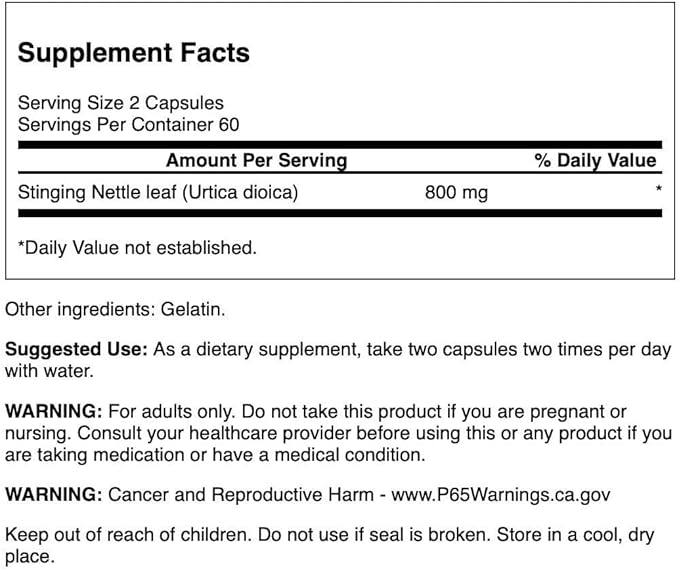 Swanson Stinging Nettle Leaf (Urtica Dioica) - Herbal Supplement Promoting Urinary Tract & Respiratory Health Support - May Support Healthy Fluid Balance - (120 Capsules)